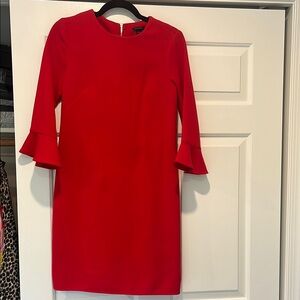 Ann Taylor Red Sheath Dress with Mandarin Collar and Bell Sleeves